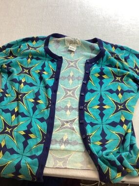 Tabitha Teal Navy Yellow Geometric Cardigan